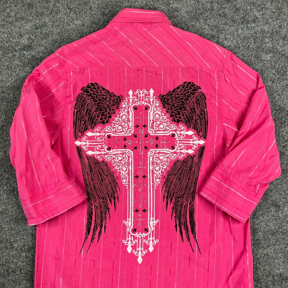 El General Shirt Womens M Pink Cross Wings Western Embroidered McBling Y2K